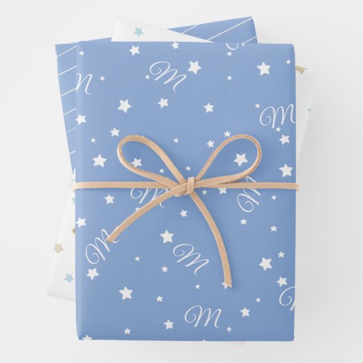 Editierbares White & Blue Monogram Neugeborenes Ba Geschenkpapier Set (Beispiel)