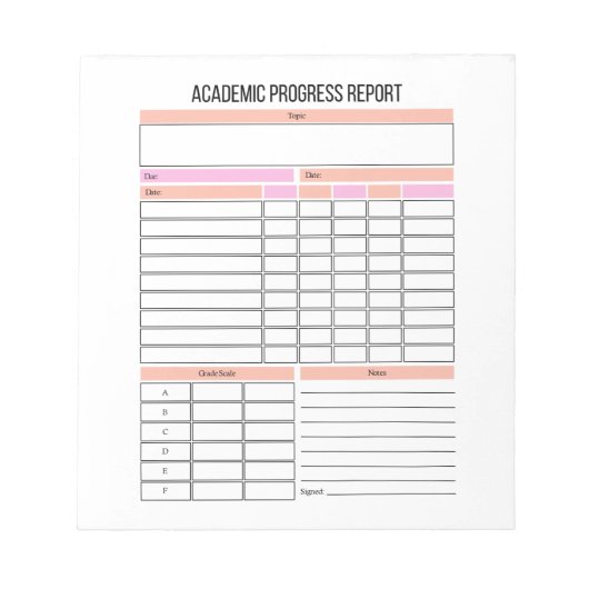 Editor für den akademischen Fortschrittsbericht Notizblock (Vorderseite)