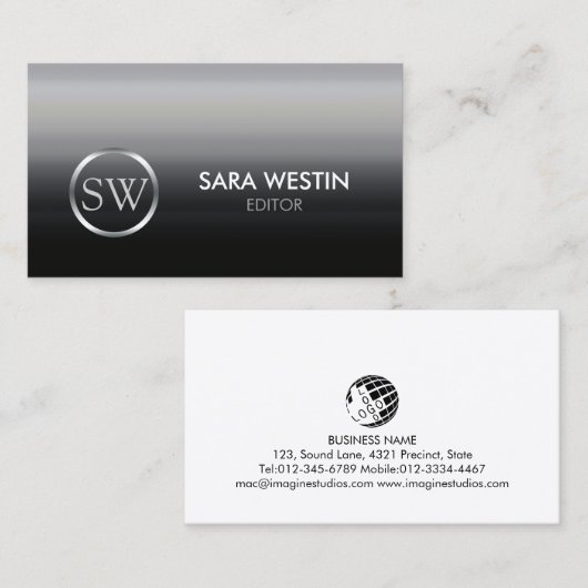 Editor Print Publishing Elegant Monogram Visitenkarte (Vorne/Hinten)
