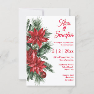 Editorial Chic Rote Poinsettie & Kiefer Winterhoch Einladung