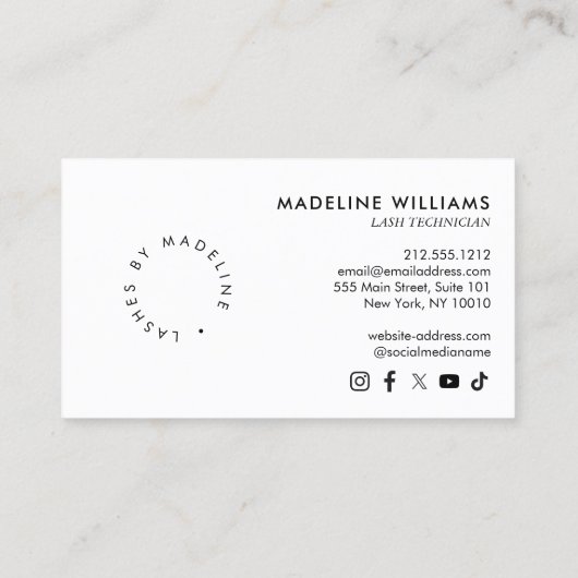 Editorial Chic Text Lashes Blush Mauve Visitenkarte (Rückseite)