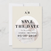 Editorial Elfenbein Monogramm Foto Hochzeit Save The Date (Vorderseite)