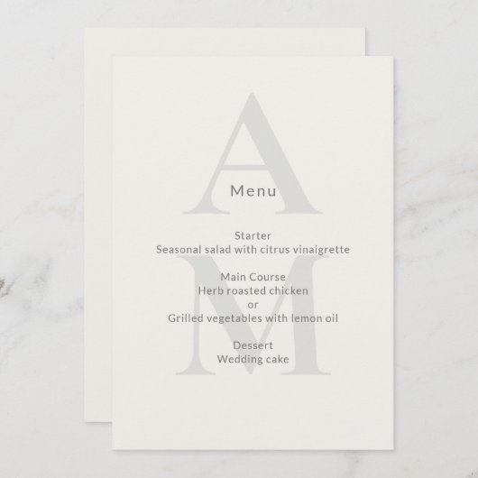 Editorial Initial Minimal Wedding Menükarte (Vorne/Hinten)