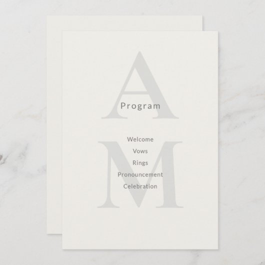 Editorial Initial Minimal Wedding Program Card Programm (Vorne/Hinten)
