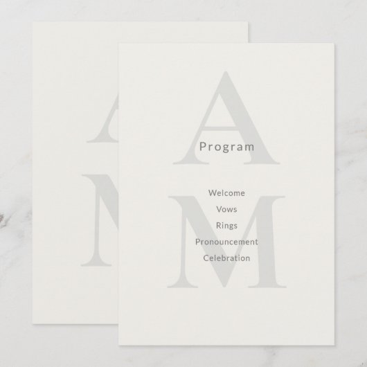 Editorial Initial Minimale Hochzeitsprogrammkarte Programm (Vorne/Hinten)