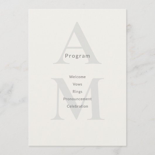 Editorial Initial Minimale Hochzeitsprogrammkarte Programm (Vorderseite)