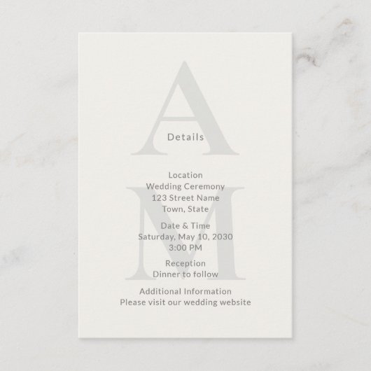 Editorial Initial Wedding Details Card Begleitkarte (Vorderseite)