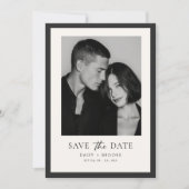 Editorial Minimalist Black White Typography Photo Save The Date (Vorderseite)