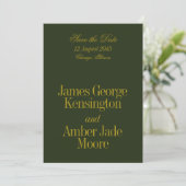 Editorial Style Olivgrün Chartreuse Hochzeit Save The Date (Stehend Vorderseite)