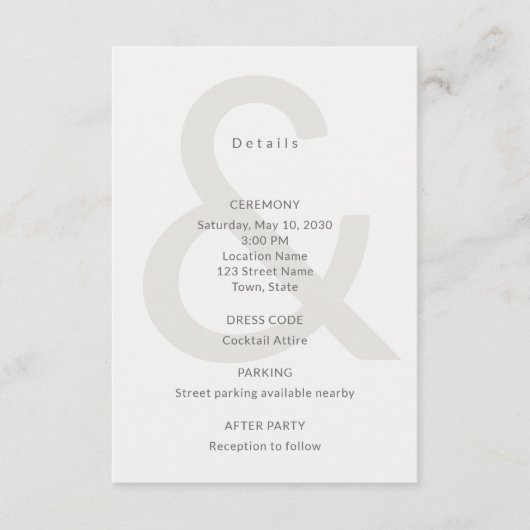Editorial Typography Wedding Details Card Begleitkarte (Vorderseite)