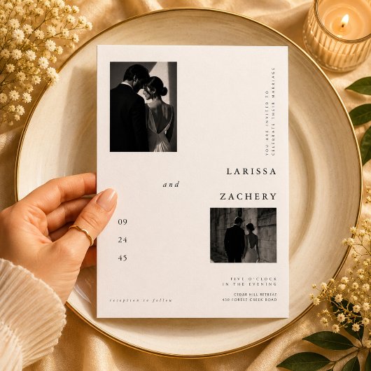 Editoriales Monogramm-Foto-Hochzeit Einladung
