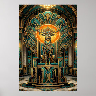 Edle Art Deco-Hirsch Golden Silhouette Poster