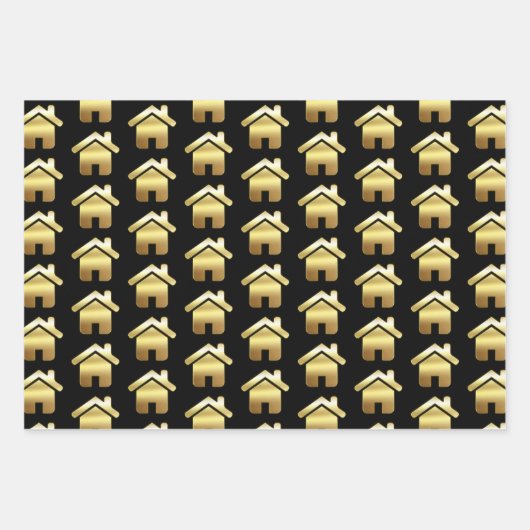 Edle Gold House Symbol Real Anwesen Muster Geschenkpapier Set (Vorderseite 3)
