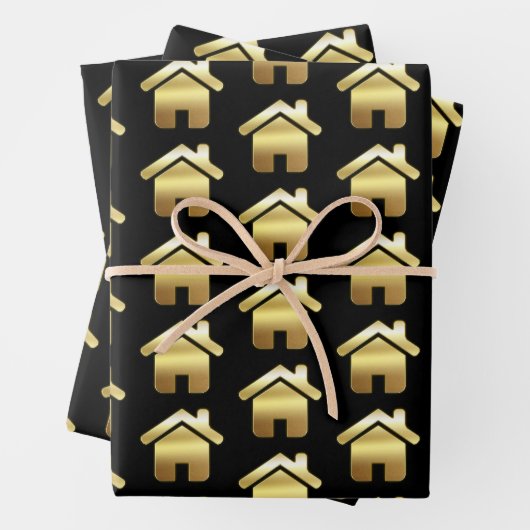 Edle Gold House Symbol Real Anwesen Muster Geschenkpapier Set (Beispiel)
