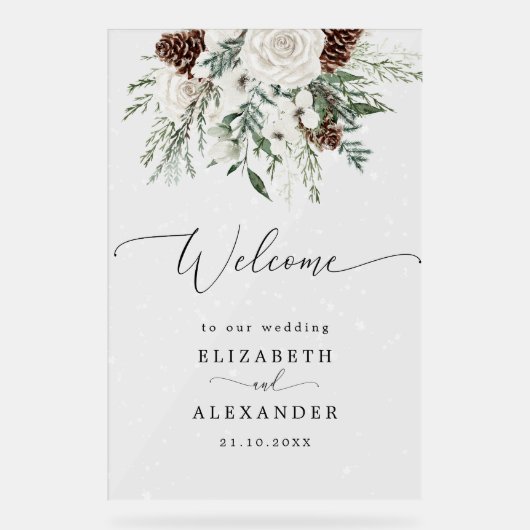 Edle Hochzeitswillkommen im Winter Acrylschild (Vorderseite)
