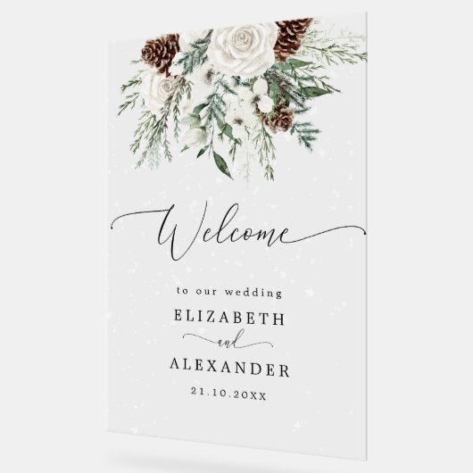 Edle Hochzeitswillkommen im Winter Acrylschild (Winkel)