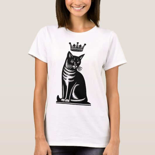 Edle Katzen-Holzschnitt-Optik T-Shirt (Vorderseite)