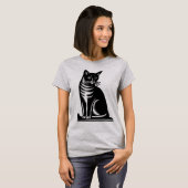 Edle Katzen-Holzschnitt-Optik T-Shirt (Vorne ganz)