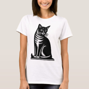 Edle Katzen-Holzschnitt-Optik T-Shirt