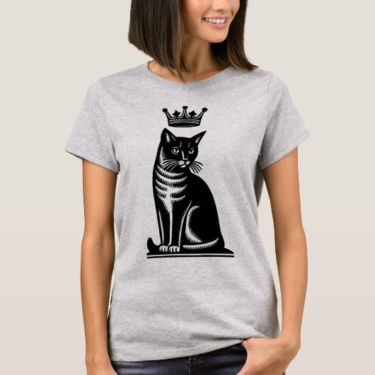 Edle Katzen-Holzschnitt-Optik T-Shirt (Vorderseite)