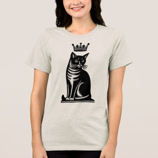 Edle Katzen-Holzschnitt-Optik Tri-Blend Shirt (Vorderseite)