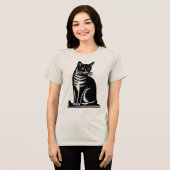 Edle Katzen-Holzschnitt-Optik Tri-Blend Shirt (Vorderseite voll)