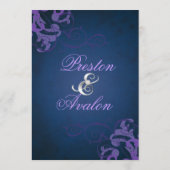 Edle lila Rolle-blaues Hochzeits-Menü Menükarte (Rückseite)