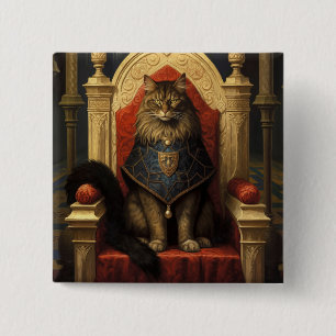 Edle Maine Coon Katzen Thron Kunst Druck Button