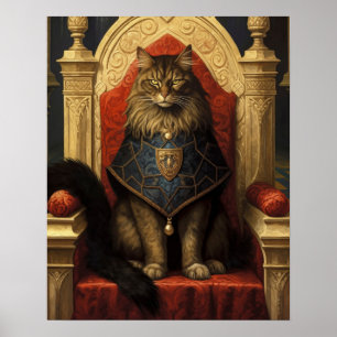 Edle Maine Coon Katzen Thron Kunst Druck Poster