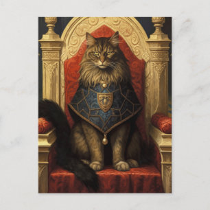 Edle Maine Coon Katzen Thron Kunst Druck Postkarte