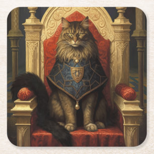Edle Maine Coon Katzen Thron Kunst Druck Rechteckiger Pappuntersetzer