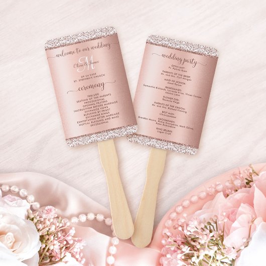 Edle Rose Gold Glitzer Hochzeitsprogramm Fächer
