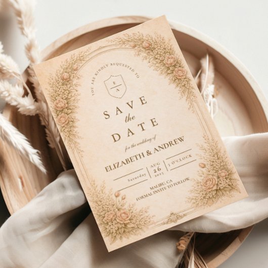 Edle Vintage-Wildblumen-Hochzeit Save The Date