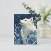 Edler Weißer Wolf im Mitternachtsblauen Garten Postkarte (Stehend Vorderseite)