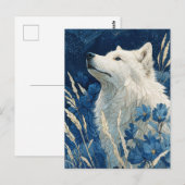 Edler Weißer Wolf im Mitternachtsblauen Garten Postkarte (Vorne/Hinten)