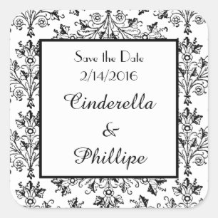 Edles Damast Save-the-Date Vintage-Blumenmuster Quadratischer Aufkleber