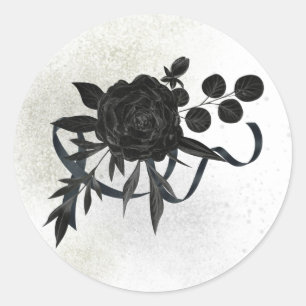 Edles Trauersiegel Aufkleber - Schwarze Rose