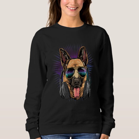EDM House Music DJ German Shepherd Music  Music Ar Sweatshirt (Vorderseite)