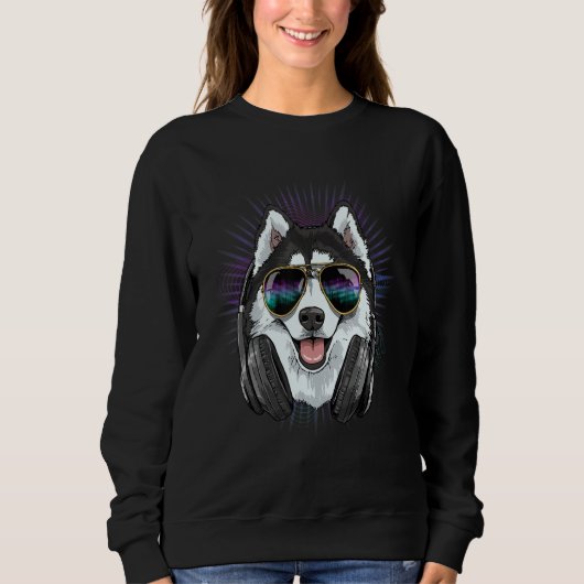 EDM House Music DJ Siberian Husky Music  Music Art Sweatshirt (Vorderseite)