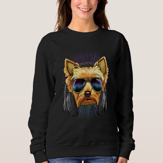 EDM House Music DJ Yorkshire Terrier Dog Music  Ar Sweatshirt (Vorderseite)