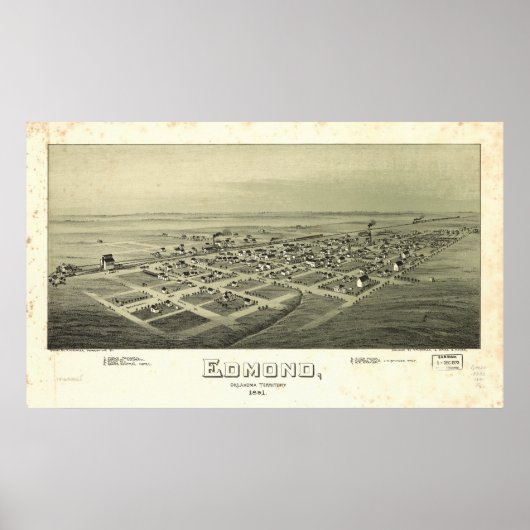Edmond Oklahoma 1891 Antique Panoramabalkarte Poster (Vorne)