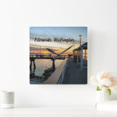 Edmonds Washington Pier bei Sunset Quadratische Wanduhr (Zuhause)