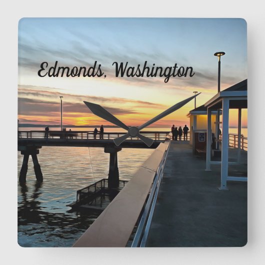 Edmonds Washington Pier bei Sunset Quadratische Wanduhr (Vorderseite)