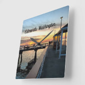 Edmonds Washington Pier bei Sunset Quadratische Wanduhr (Winkel)