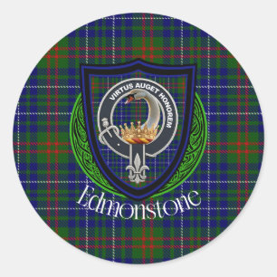 Edmonstone schottischer Clan-Tartan und -Wappen Runder Aufkleber