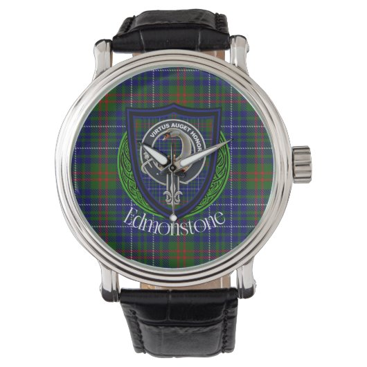 Edmonstone Scottish Clan Tartan & Crest Armbanduhr (Vorderseite)