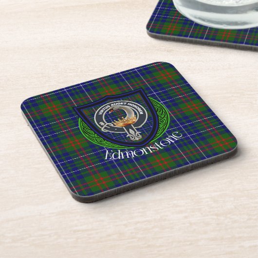 Edmonstone Scottish Clan Tartan & Crest Getränkeuntersetzer (Linke Seite)