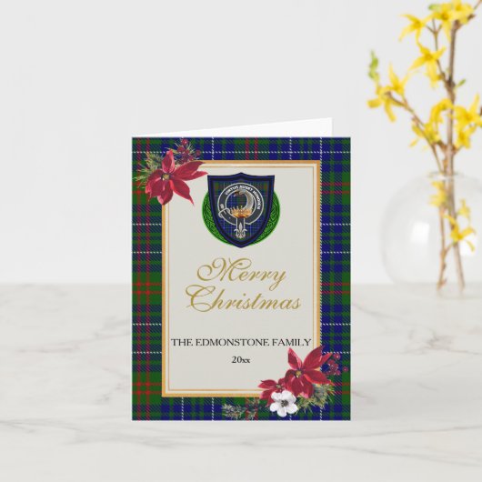 Edmonstone Scottish Clan Tartan & Crest Karte (Gelbe Blume)