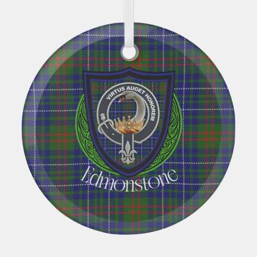 Edmonstone Scottish Clan Tartan & Crest Ornament Aus Glas (Vorderseite)