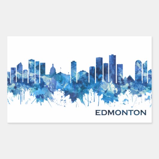Edmonton Canada Skyline Blue Rechteckiger Aufkleber (Vorderseite)